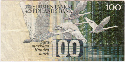Банкнота 100 марок. 1986 год, Финляндия. (Litt.A). Ян Сибелиус. Банкнота 100 марок. 1986 год, Финляндия. (Litt.A). Ян Сибелиус.