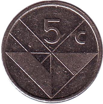 Монета 5 центов. 1986 год, Аруба.