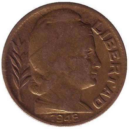 Монета 20 сентаво. 1948 год, Аргентина. Монета 20 сентаво. 1948 год, Аргентина.