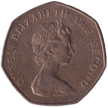 Монета 50 пенсов. 1982 год, Фолклендские острова. Лисица. Монета 50 пенсов. 1982 год, Фолклендские острова. Лисица.