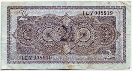 Банкнота 2,5 гульдена. 1949 год, Нидерланды. Банкнота 2,5 гульдена. 1949 год, Нидерланды.
