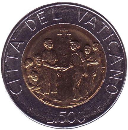 Монета 500 лир. 1994 год, Ватикан. Встреча у Голгофы.