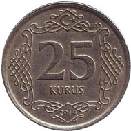 Монета 25 курушей. 2014 год, Турция. Монета 25 курушей. 2014 год, Турция.