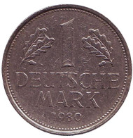 Монета 1 марка. 1980 год (J), ФРГ. Монета 1 марка. 1980 год (J), ФРГ.