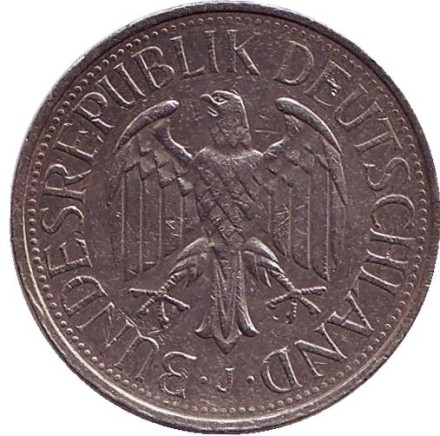 Монета 1 марка. 1980 год (J), ФРГ. Монета 1 марка. 1980 год (J), ФРГ.