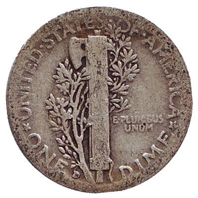 Монета 10 центов. 1935 год, США. Монетный двор D. Меркурий.