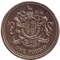 Монета 1 фунт. 2008 год, Великобритания. (Вар. 1).