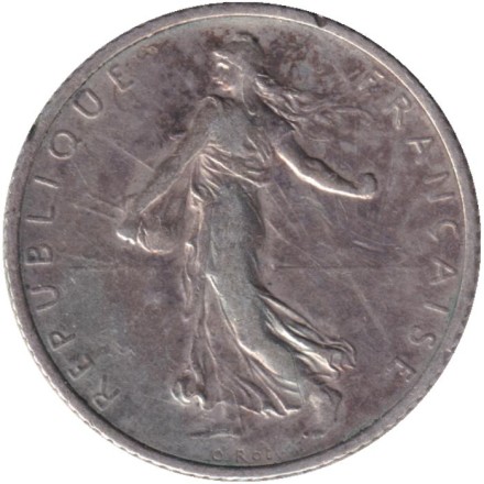 Монета 1 франк. 1916 год, Франция. Монета 1 франк. 1916 год, Франция.