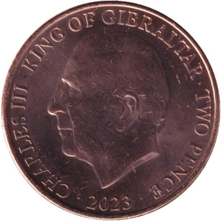 Монета 2 пенса. 2023 год, Гибралтар.