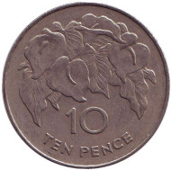 Монета 10 пенсов. 1984 год, Острова Святой Елены и Вознесения. Белая лилия. Монета 10 пенсов. 1984 год, Острова Святой Елены и Вознесения. Белая лилия.