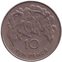 Белая лилия. Монета 10 пенсов. 1984 год, Острова Святой Елены и Вознесения.