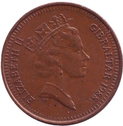 Монета 1 пенни, 1988 год, Гибралтар. Берберская куропатка. (AD). Монета 1 пенни, 1988 год, Гибралтар. Берберская куропатка. (AD).