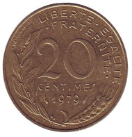 Монета 20 сантимов. 1979 год, Франция. Монета 20 сантимов. 1979 год, Франция.