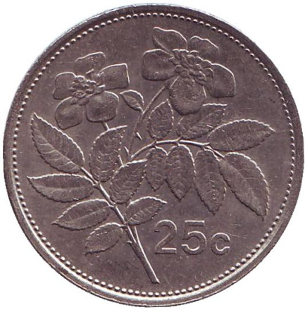 Монета 25 центов. 1991 год, Мальта. Цветы.