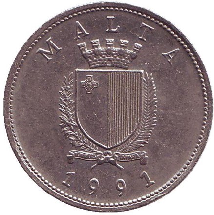 Монета 25 центов. 1991 год, Мальта. Цветы. Монета 25 центов. 1991 год, Мальта. Цветы.