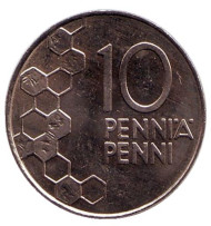Монета 10 пенни. 1999 год, Финляндия.