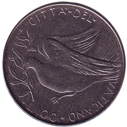 Монета 100 лир. 1970 год, Ватикан. Голубь.