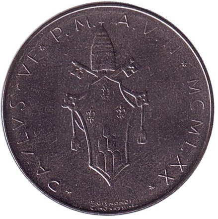 Монета 100 лир. 1970 год, Ватикан. Голубь. Монета 100 лир. 1970 год, Ватикан. Голубь.