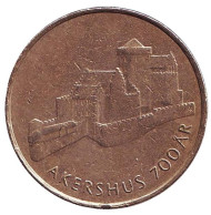 Монета 20 крон. 1999 год, Норвегия. Из обращения. 700 лет крепости Акерсхус. Монета 20 крон. 1999 год, Норвегия. Из обращения. 700 лет крепости Акерсхус.