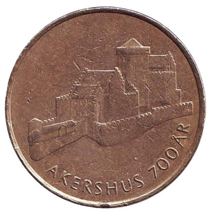 Монета 20 крон. 1999 год, Норвегия. Из обращения. 700 лет крепости Акерсхус.