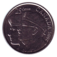 Монета 25 центов. 2005 год, Канада. Год ветеранов. Монета 25 центов. 2005 год, Канада. Год ветеранов.