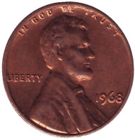 Монета 1 цент. 1968 год (P), США. Линкольн. Монета 1 цент. 1968 год (P), США. Линкольн.