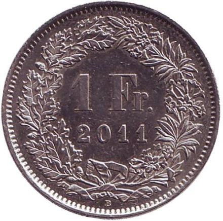 Монета 1 франк. 2011 (В) год, Швейцария. Гельвеция.