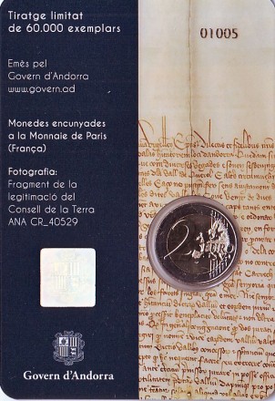 Монета 2 евро. 2019 год, Андорра. 600 лет Генеральному совету долин Андорры. Монета 2 евро. 2019 год, Андорра. 600 лет Генеральному совету долин Андорры.