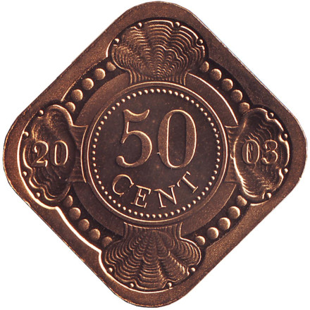Монета 50 центов. 2003 год, Нидерландские Антильские острова. BU.