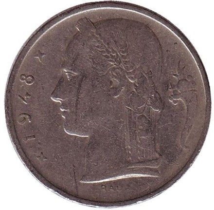 Монета 5 франков. 1948 год, Бельгия. (Belgie). Монета 5 франков. 1948 год, Бельгия. (Belgie).