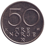 Монета 50 эре. 1989 год, Норвегия.