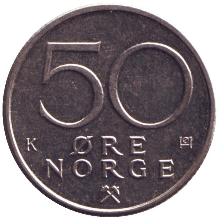 Монета 50 эре. 1989 год, Норвегия.
