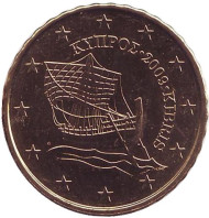 Монета 10 центов. 2009 год, Кипр. Монета 10 центов. 2009 год, Кипр.