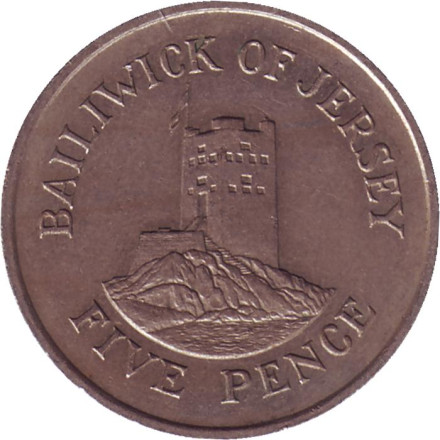 Монета 5 пенсов, 1983 год, Джерси. Башня Сеймура в Гровилле.