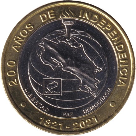 Монета 500 колонов. 2021 год, Коста-Рика. 200 лет независимости.