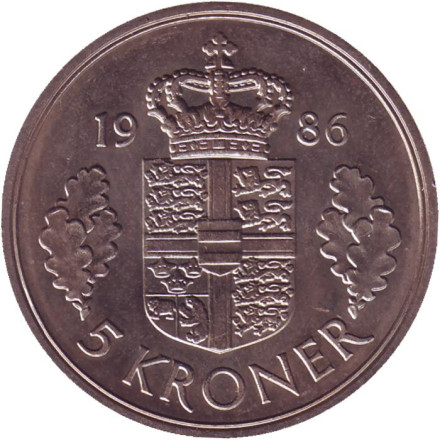 Монета 5 крон. 1986 год, Дания.