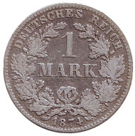Монета 1 марка. 1874 год (F), Германская империя. Монета 1 марка. 1874 год (F), Германская империя.