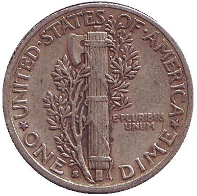 Монета 10 центов. 1941 год (S), США. Меркурий.