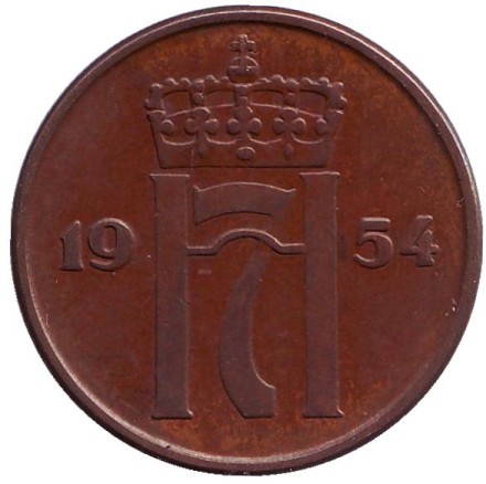 Монета 5 эре. 1954 год, Норвегия.