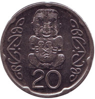 Монета 20 центов. 2006 год, Новая Зеландия. Божок. Монета 20 центов. 2006 год, Новая Зеландия. Божок.