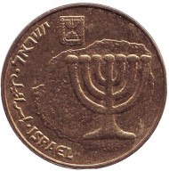 Монета 10 агор. 2005 год, Израиль. Менора (Семисвечник). Монета 10 агор. 2005 год, Израиль. Менора (Семисвечник).