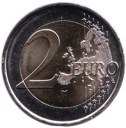 Монета 2 евро. 2018 год, Испания. Исторический центр Сантьяго-де-Компостела.