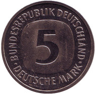 Монета 5 марок. 1983 год (F), Германия. Монета 5 марок. 1983 год (F), Германия.