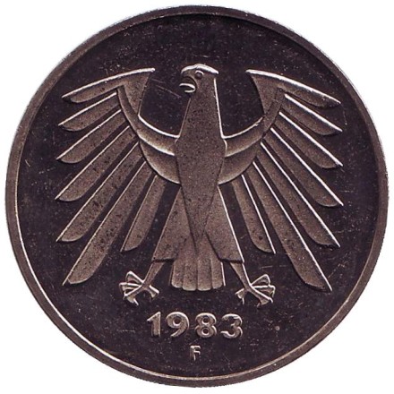 Монета 5 марок. 1983 год (F), Германия. Монета 5 марок. 1983 год (F), Германия.