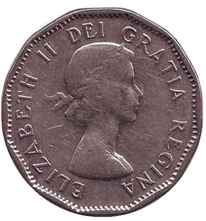 Монета 5 центов, 1958 год, Канада. Бобр. Монета 5 центов, 1958 год, Канада. Бобр.