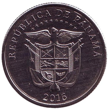Монета 1/4 бальбоа. 2016 год, Панама. 100 лет строительству Панамского канала. Порт.