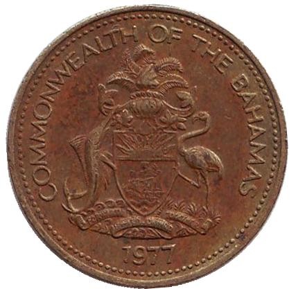 Монета 1 цент. 1977 год, Багамские острова. Морская звезда. Монета 1 цент. 1977 год, Багамские острова. Морская звезда.