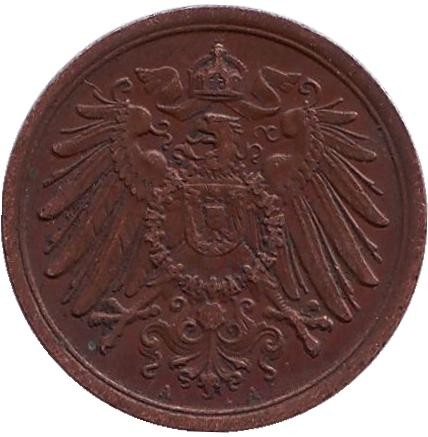 Монета 2 пфеннига. 1913 год (А), Германская империя.