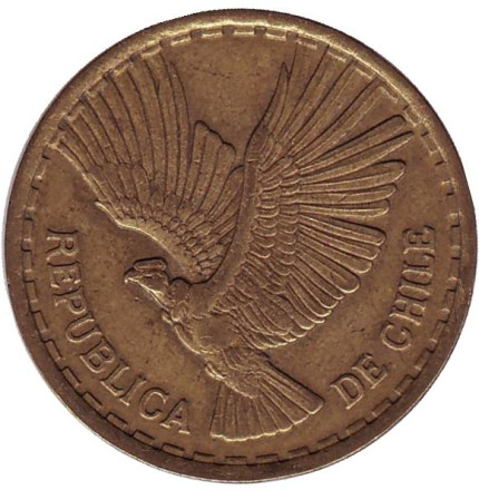 Монета 10 чентезимо. 1969 год, Чили. Из обращения. Кондор.