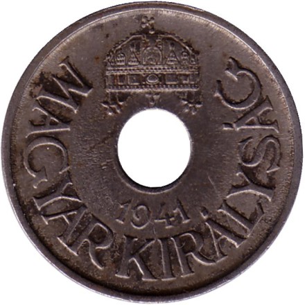 Монета 20 филлеров. 1941 год, Венгрия.